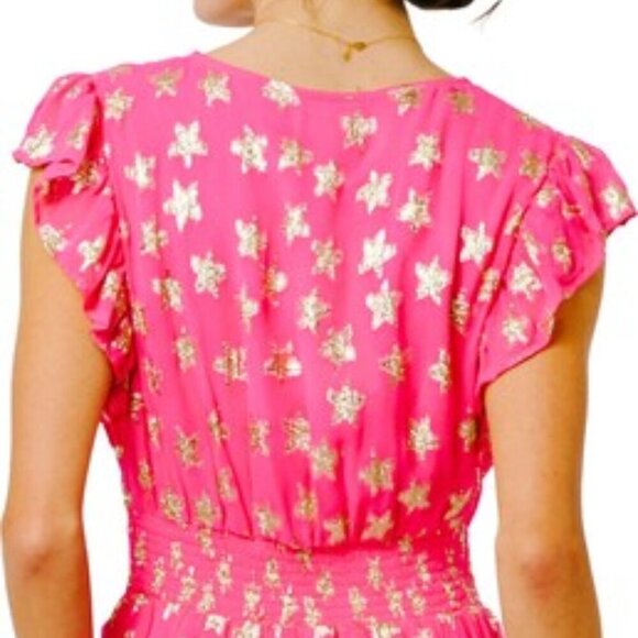 Ciebon Hot Pink Gold Loxi Metallic Star Print Maxi Dress - Picture 7 of 9